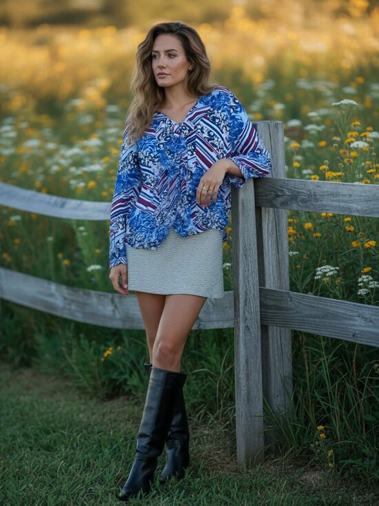 Laundry By Shelli Segal Tops - Laundry By Shelli Segal Floral and Striped Blouse